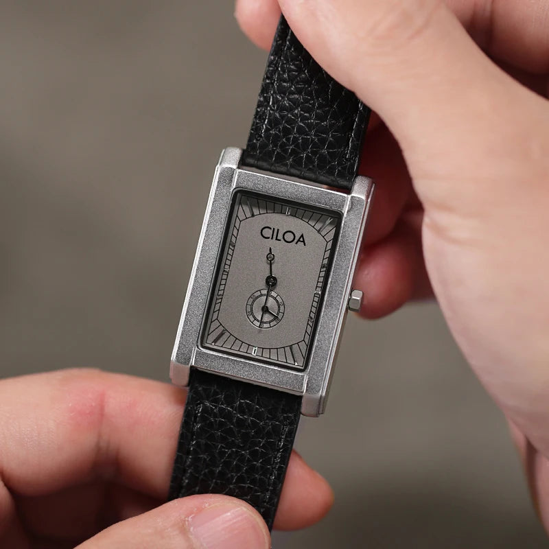 CILOA Men's Quartz Watch Square Stainless Steel Case Waterproof
