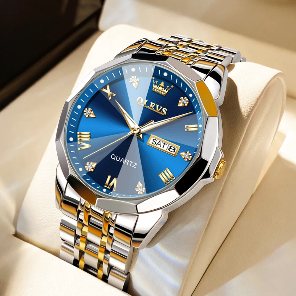 OLEVS Men's Watch Casual Quartz Stainless Steel Luminous Date