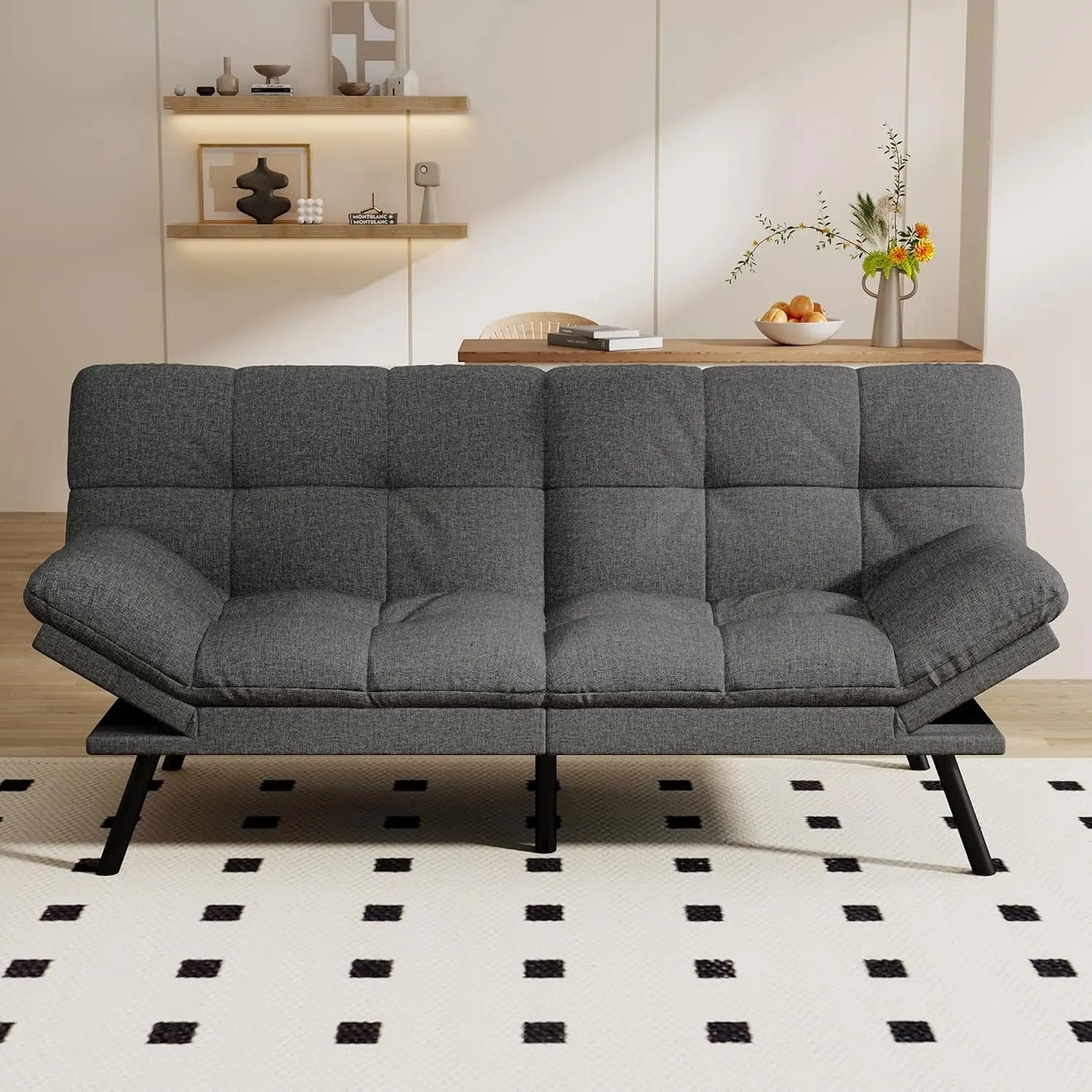 71" L Covertible Futon Sofa Bed,Faux Leather Futon Couch, Memory Foam Modern Loveseat Sleeper, Small Splitback Sofa C Customized