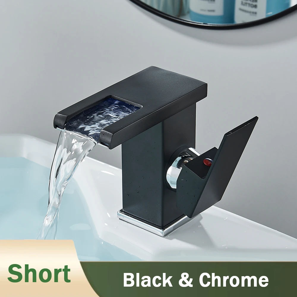 Rozin LED Bathroom Basin Faucet Waterfall Hot Cold Deck Mounted