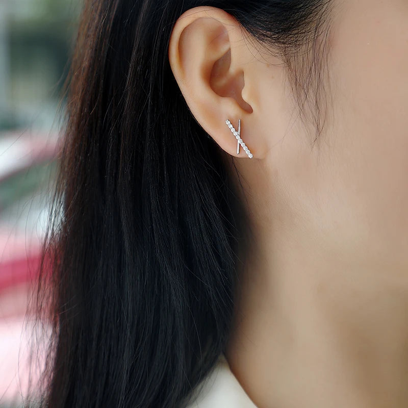 Moissanite Cross Bar Stud Earrings 925 Sterling Silver Gold Plated