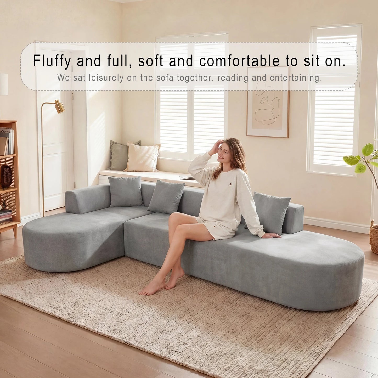 135" L-Shaped Modular Sectional Sofa, Corduroy Couch with Deep Seats , Comfortable Cloud Sofa for Living Room or Bedroom