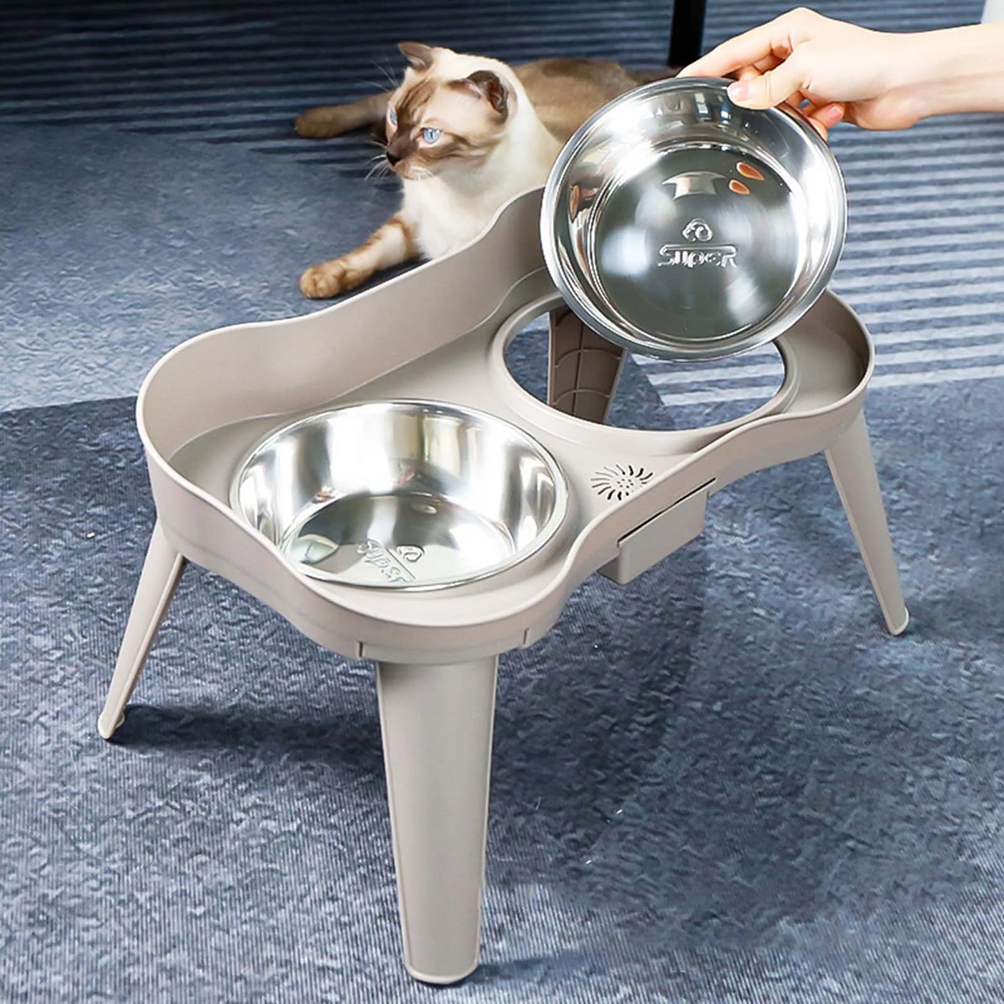 Stainless Steel Elevated Dog Feeder Bowl Non Slip No Spill
