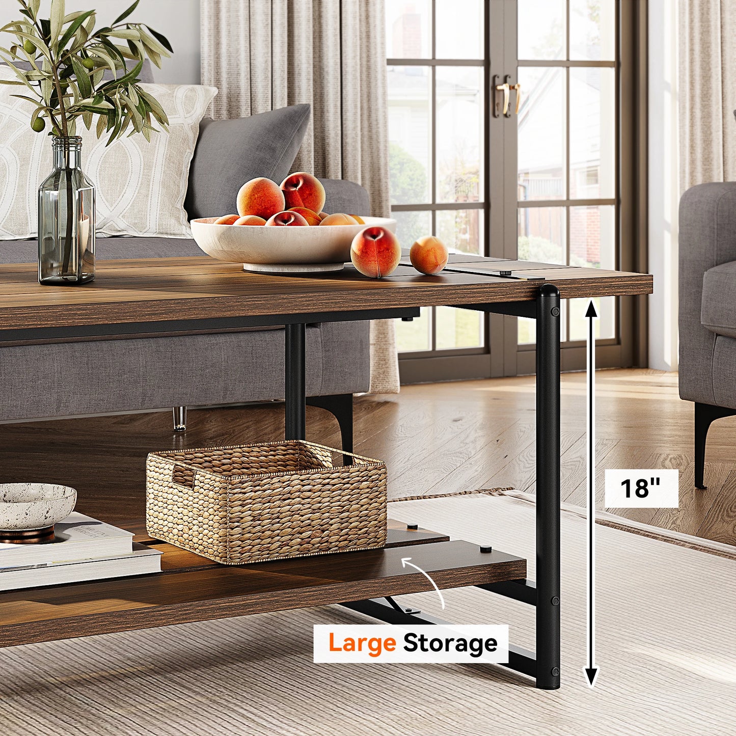 HobbyLane 2-Tier RusticCharm Wood Coffee Table With FarmhouseStorage Shelf UnitPro