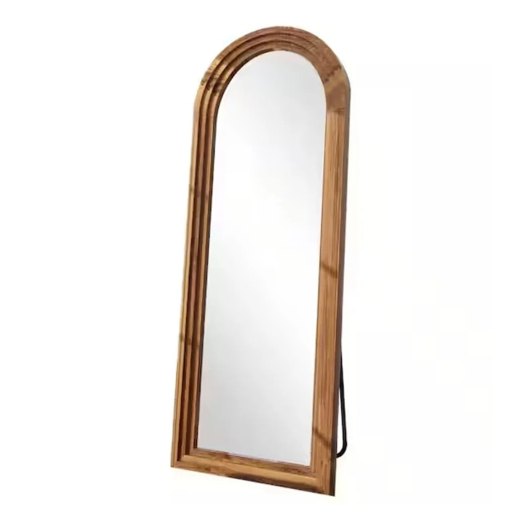 Arched Wooden Framed Floor Mirror For Home Decor And Entryway