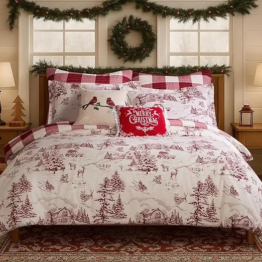Winter Sleigh Ride Duvet Cover Set With Two Shams Reversible