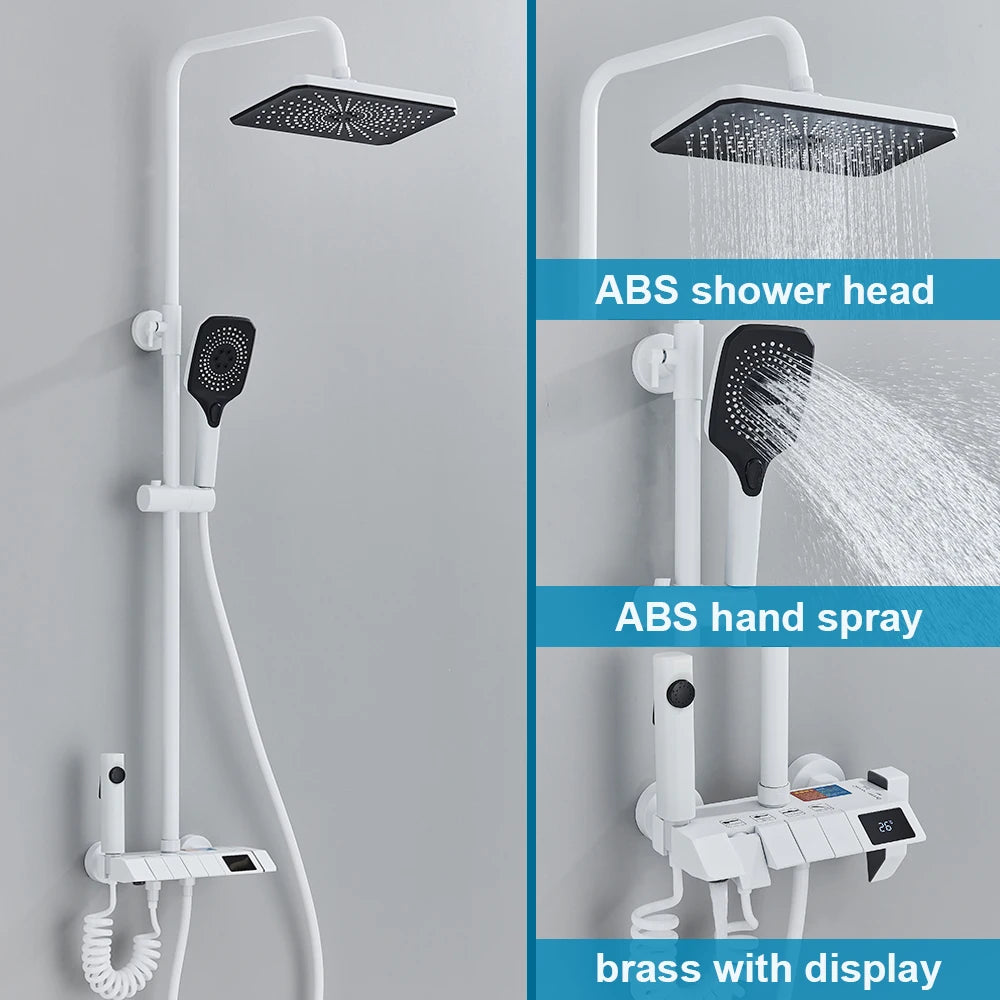 SAFLIHCAR Digital Display 4 Function Wall Mount Shower System Faucet Hot Cold Water