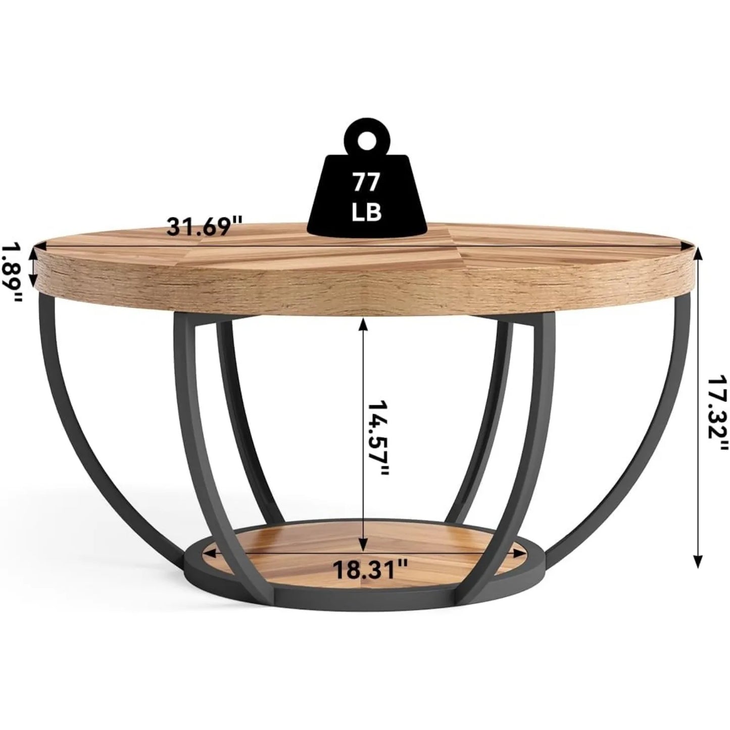 LITTLE TREE Round Coffee Table 2-Tier Open Storage For Living Room Modern Home Furniture