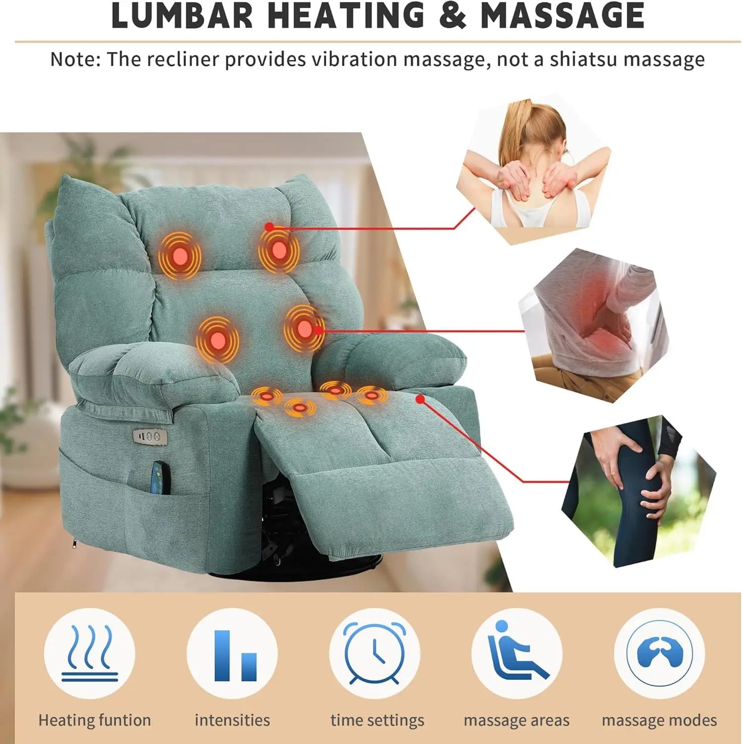 HUANZHUANG Ultracomfort Power Massage Recliner With Heat And Therapeutic Support