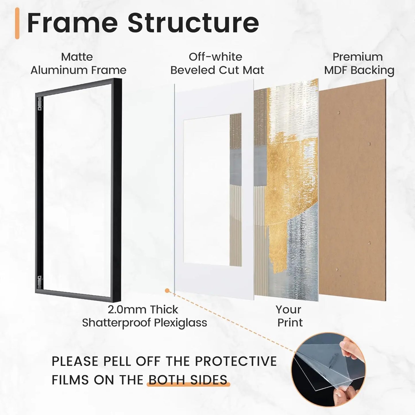 3pcs 30x40 50x70cm Picture Frames Aluminum Modern Photo Frame Black With Mat For Wall Art Mounting Canvas Print Home Decor