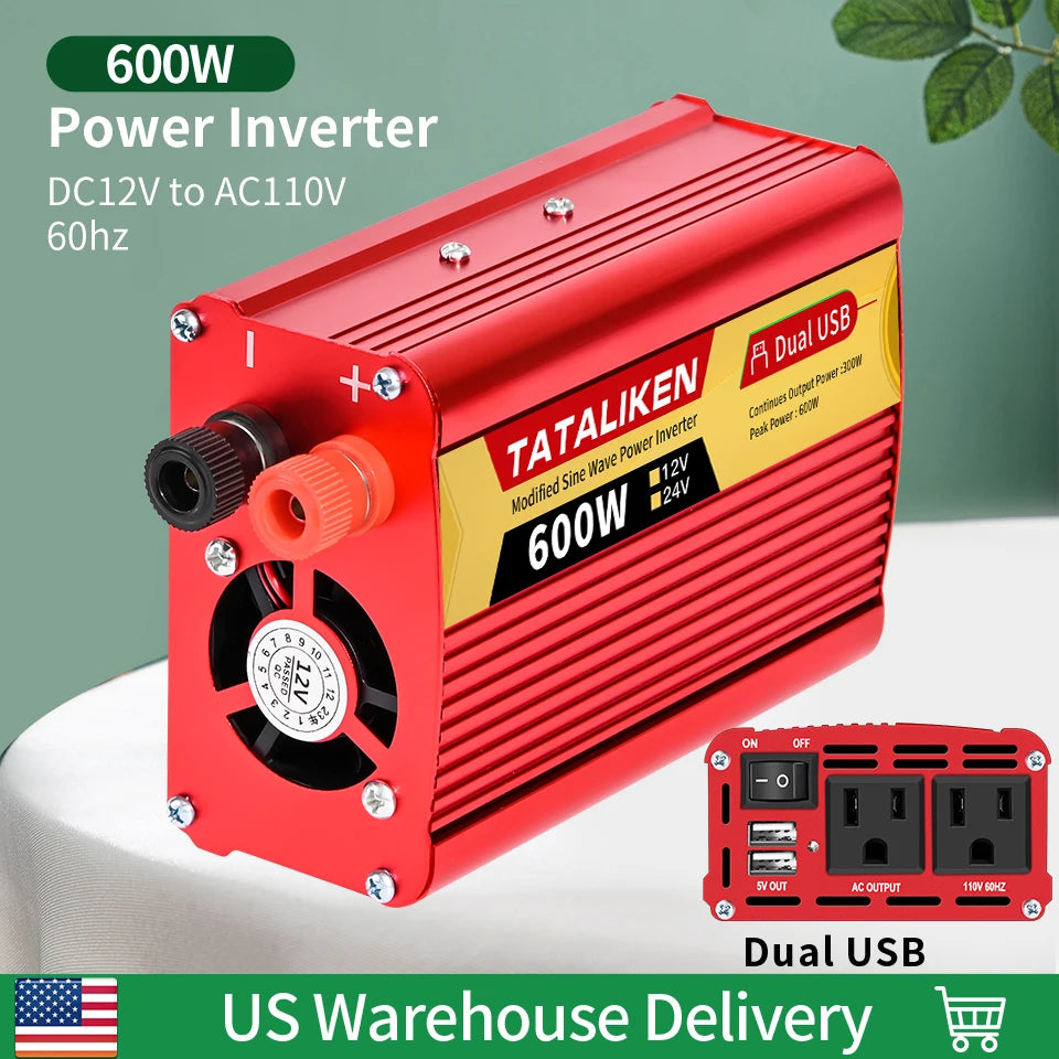 Tataliken 600W-2500W Inverter 12V/24V To 110V 60Hz VehicleMounted Household OffGridReady