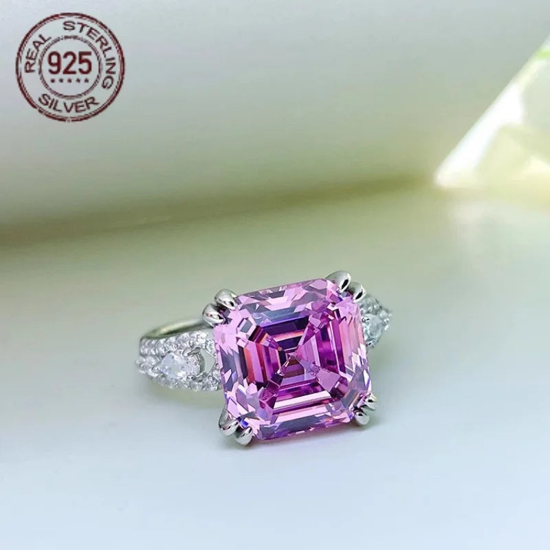 WPOOCC Asscher Cut Zircon Ring Wedding 925 Sterling Silver