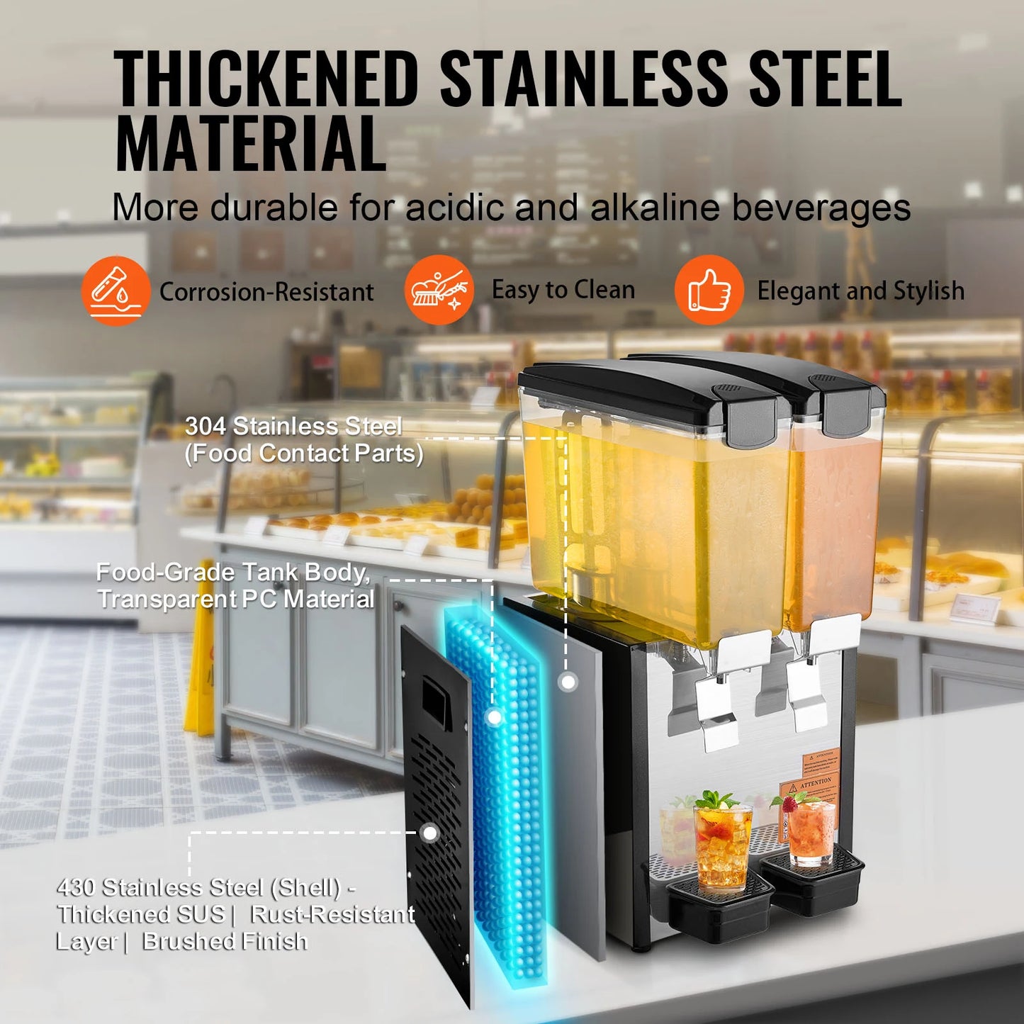 SucceBuy 1/2 Tanks Commercial Beverage Dispenser 10L/12L/18L Per Tank Juice Dispenser Stainless Steel Ice Tea Drink Machine