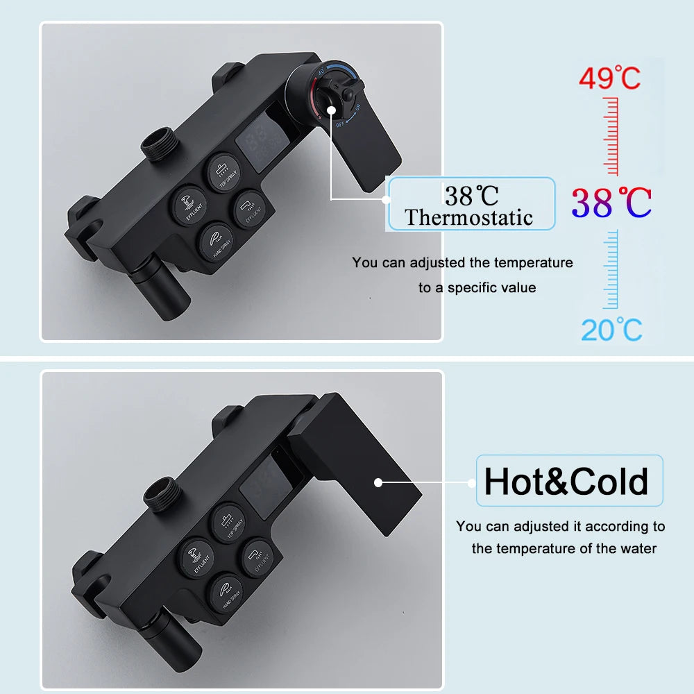 MYQualife Thermostatic LCD Shower Faucet Set With Digital TemperatureReadout Rainfall