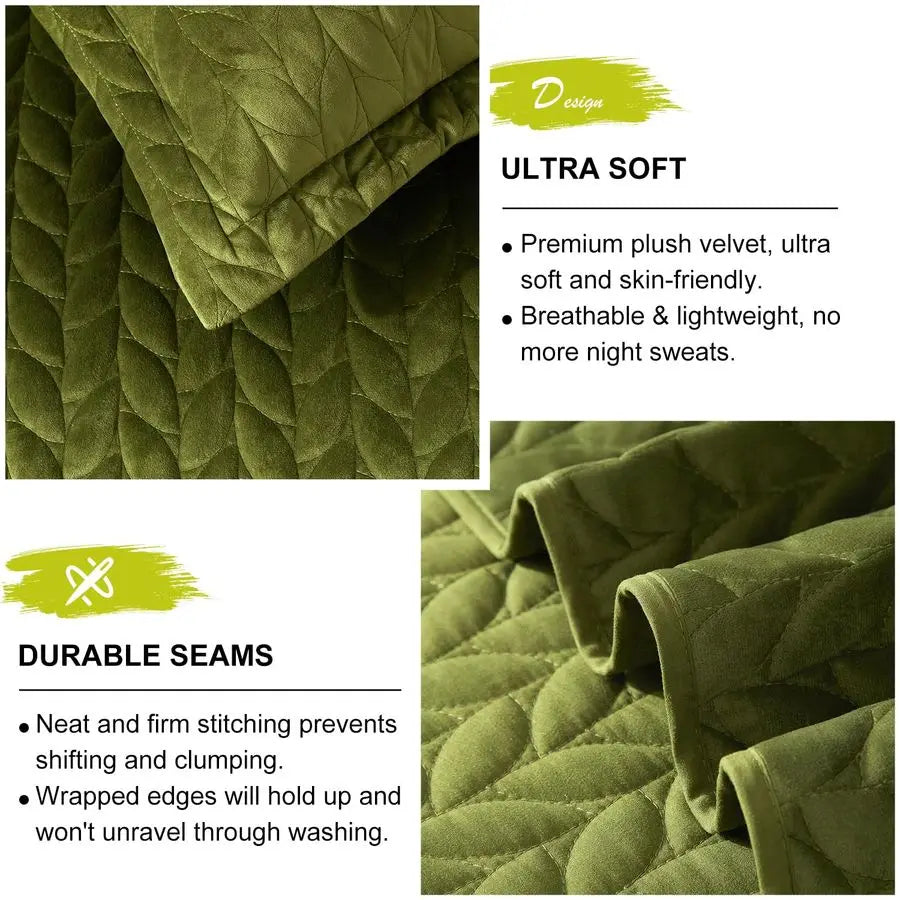 Velvet Quilt Set Lightweight Comforter Bedspread Three Piece Luxury