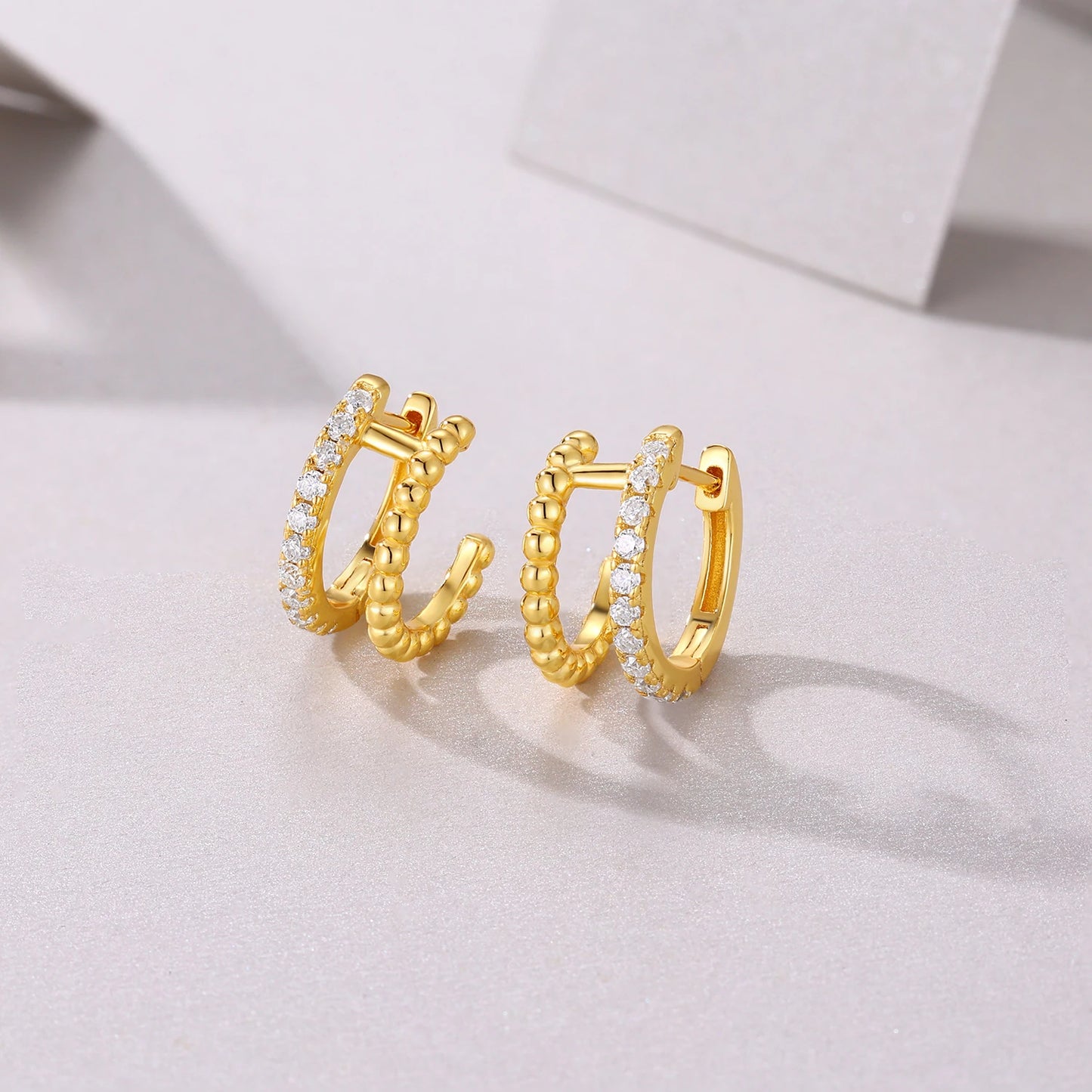 JIUZUAN 925 Sterling Silver Hoop Earrings With CZ Beads
