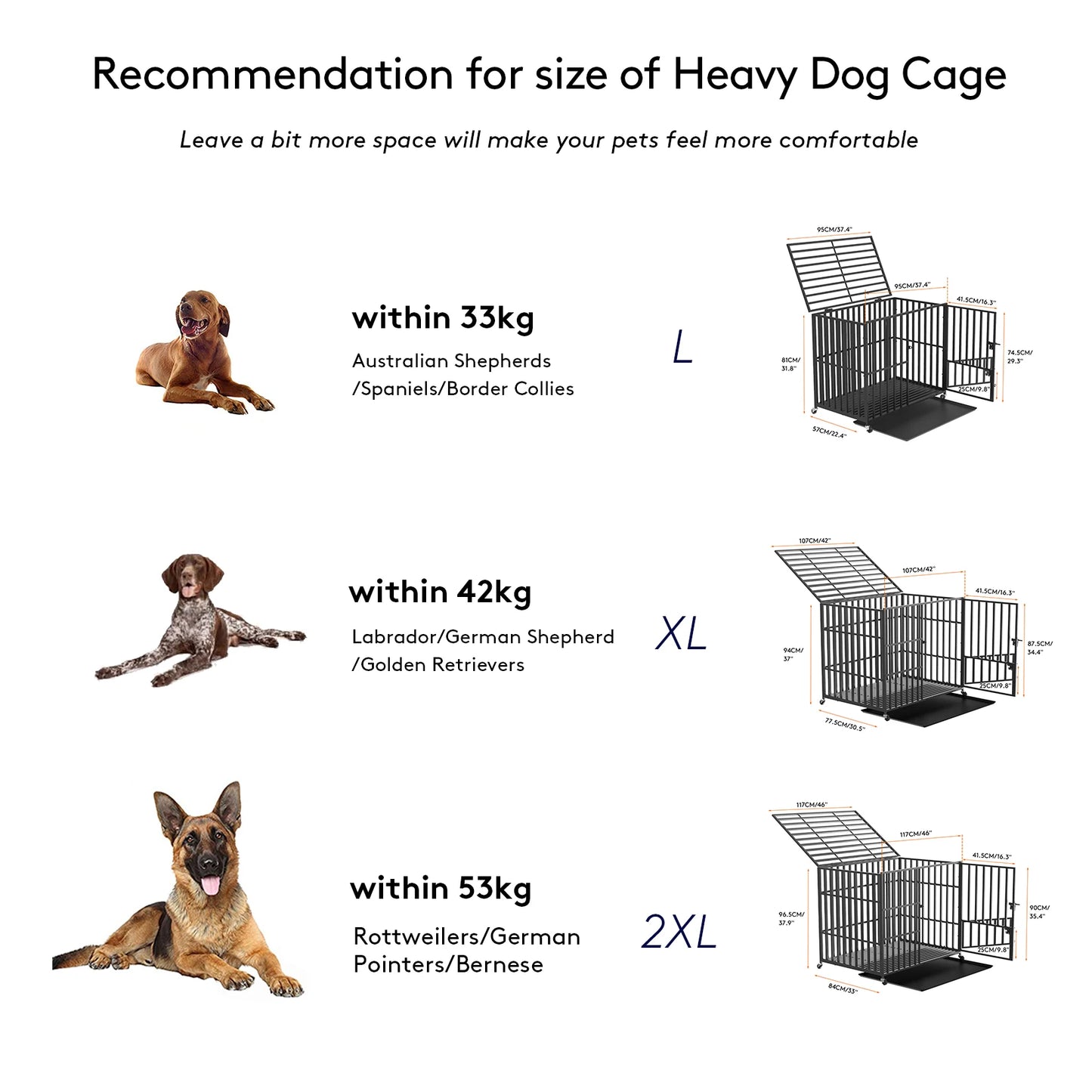 BINGOPA Heavy Duty Dog Crate With 4 Lockable Wheels