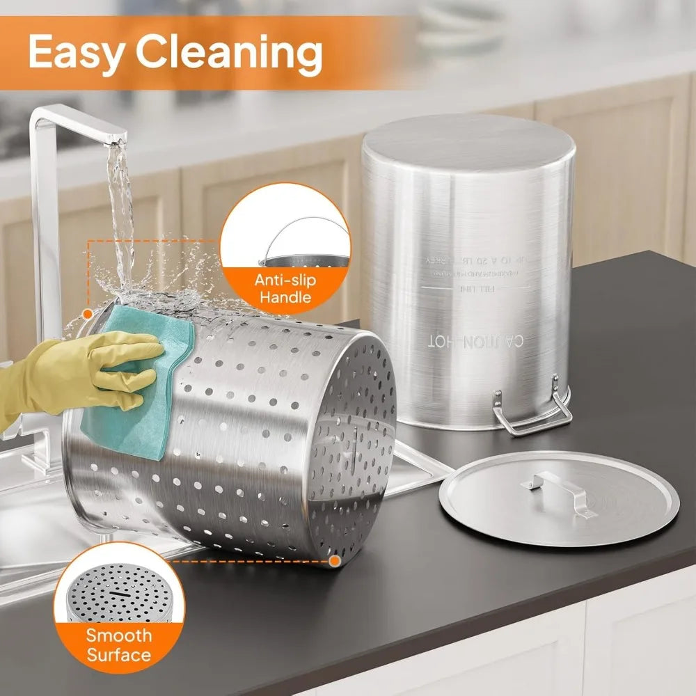 30QT Turkey Fryer Pot & Seafood Boil Pot w/Strainer Basket Stock Pot for Cooking