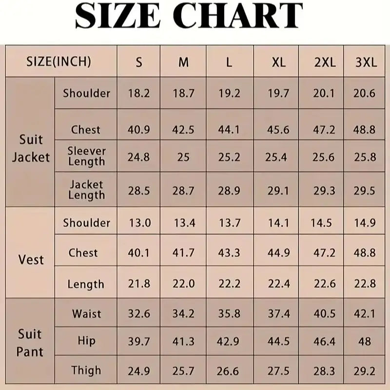 CN Zhejiang Mens Luxury Three Piece Tuxedo Suit Set Jacket Vest Trousers