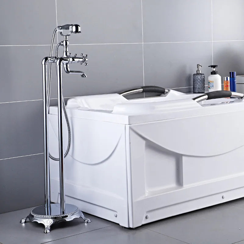 ALENARTWATER Brass Antique Bathroom Faucet Set With 360 Rotation Floor Stand Telephone Hand Shower