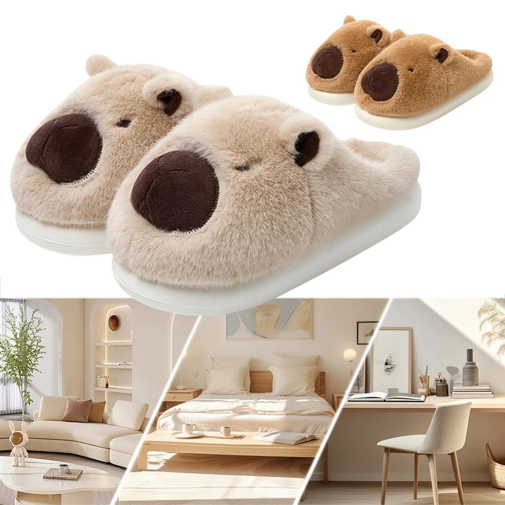 Plush Capybara Slippers Closed Toe Slippers Cute Thermal Home Slippers Comfortable Fluffy Couple Slippers Non-Slip for Men Women