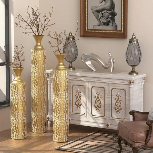 Decorative Tall Metal Floor Vases Set of 3