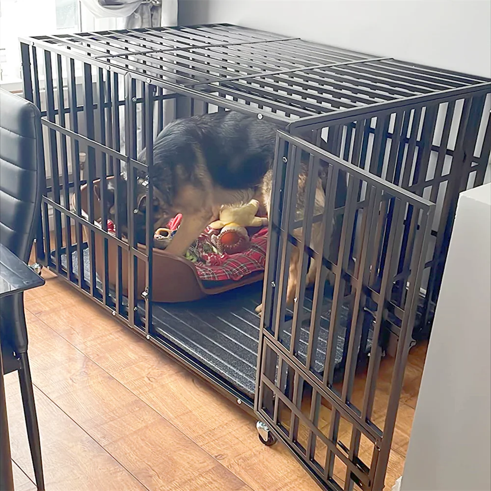 Borwarth Heavy Duty Dog Crate Chew Resistant Square Tube With Lockable Wheels