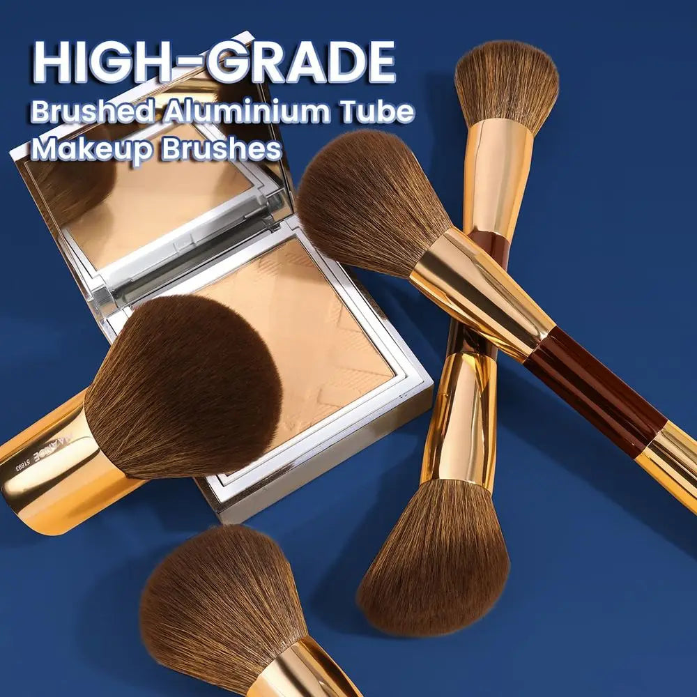 7pcs Makeup Brush Set Double Sided Kabuki Makeup Brushes Contour Brush Foundation Liquid Powder Concealer Cream Cosmetics Bronze