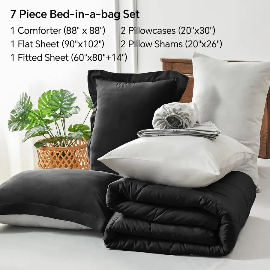 7-Piece Bed In A Bag Comforter Set With Reversible Microfiber Bedding For Easy Bedroom Makeover