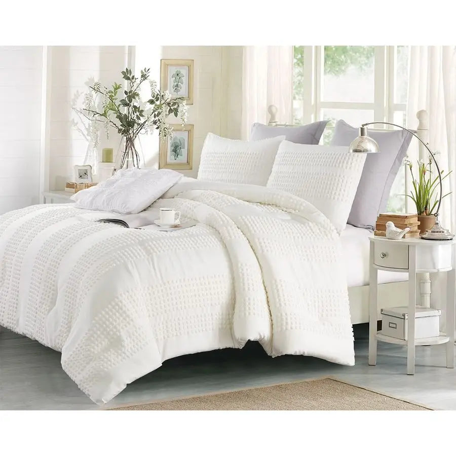Cotton Microfiber Comforter Set Three Piece Boho Tufted Jacquard