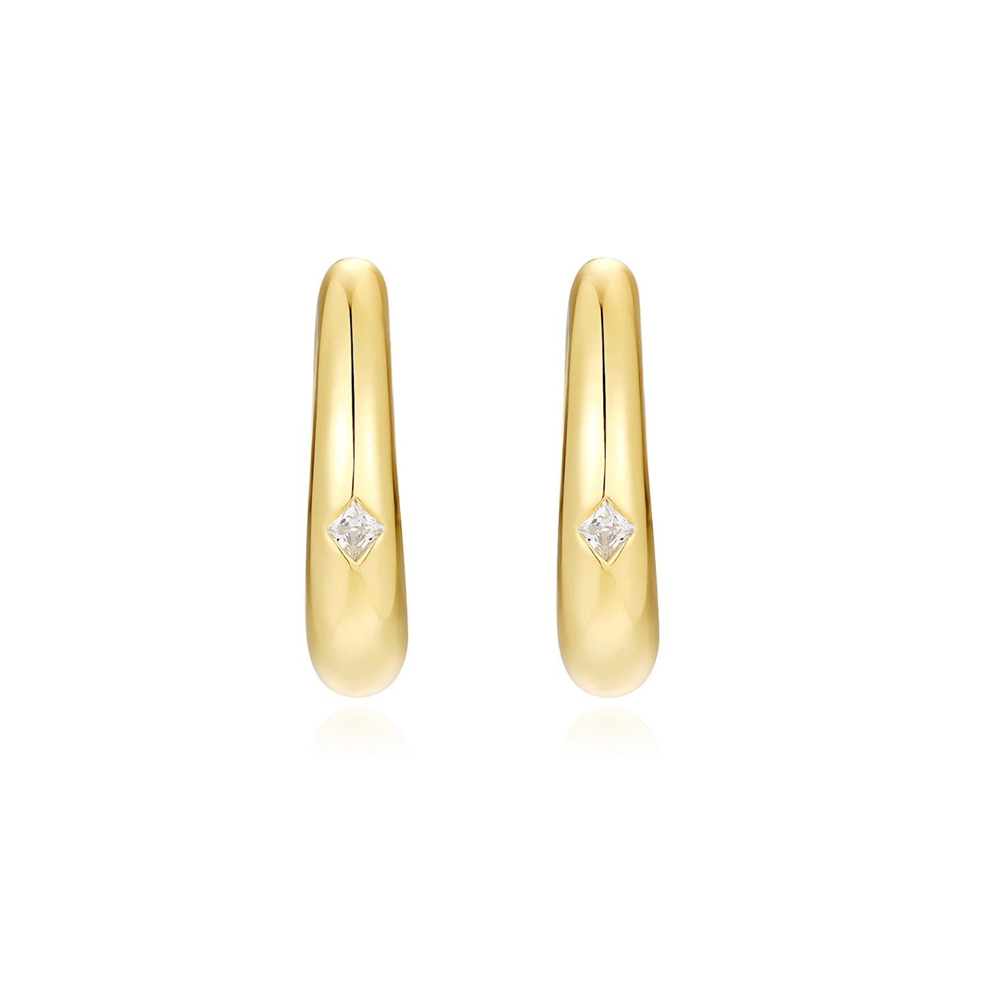 JIUZUAN Gold Hoop Earrings 925 Sterling Silver CZ Accent