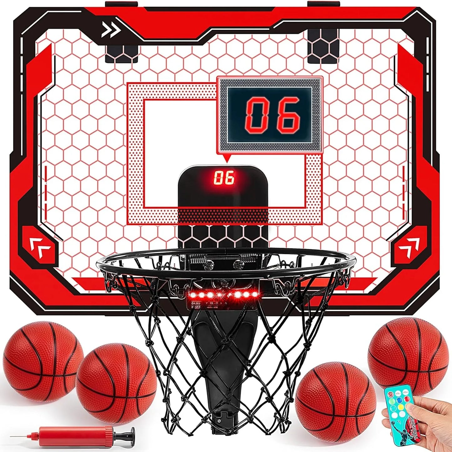 Joyfy Mini Indoor Basketball Hoop With LED Scoreboard Over The Door Set Includes 4 Balls