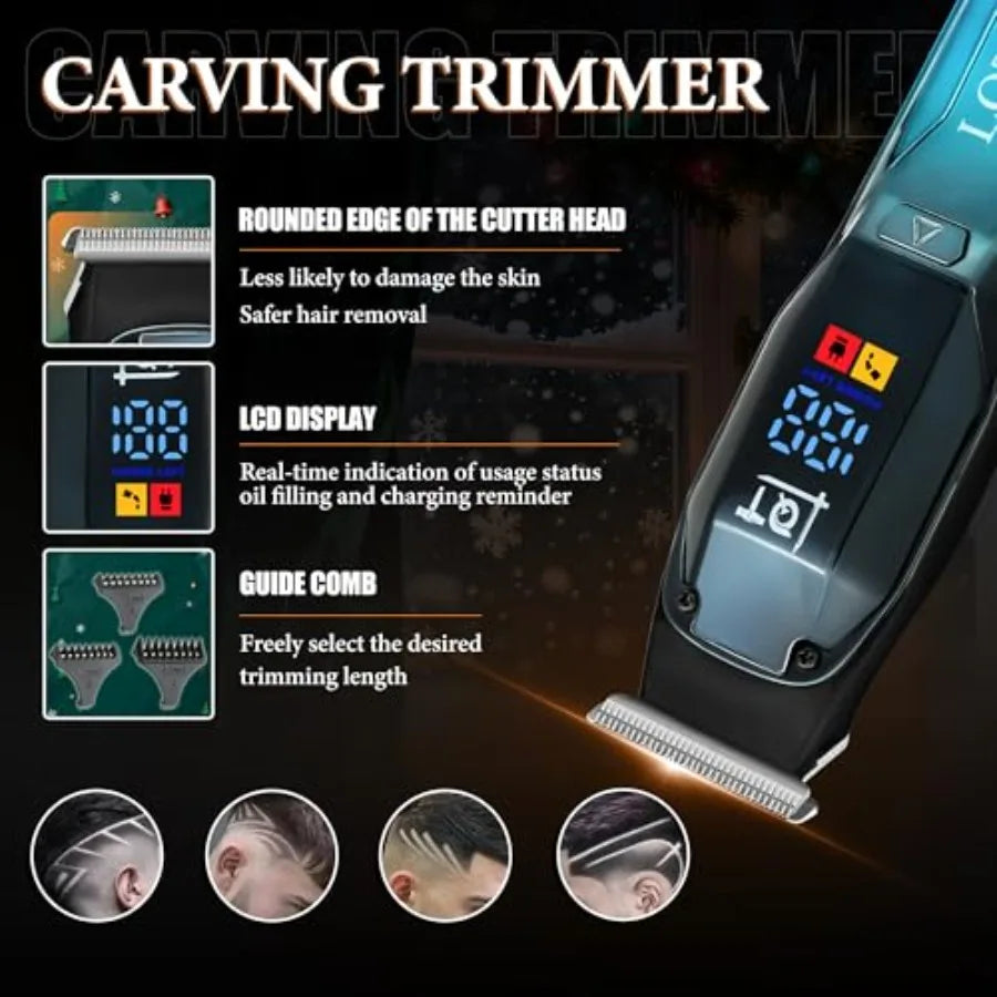 TLXTElectric Professional-Grade Cordless Beard Trimmer Kit With Nose-Trimmer LED-Display