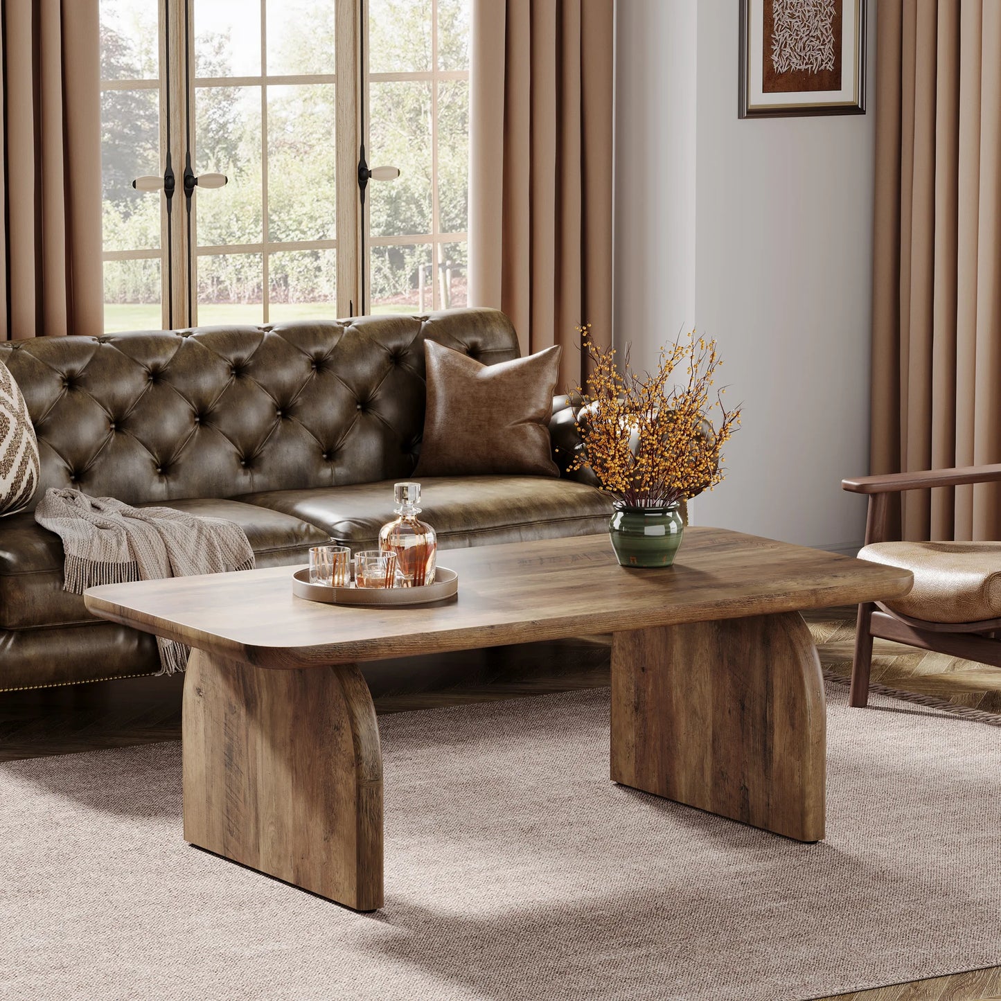 Tribesigns Farmhouse Rectangular Coffee Table Engineered Wood Center Cocktail Table With Sturdy Base