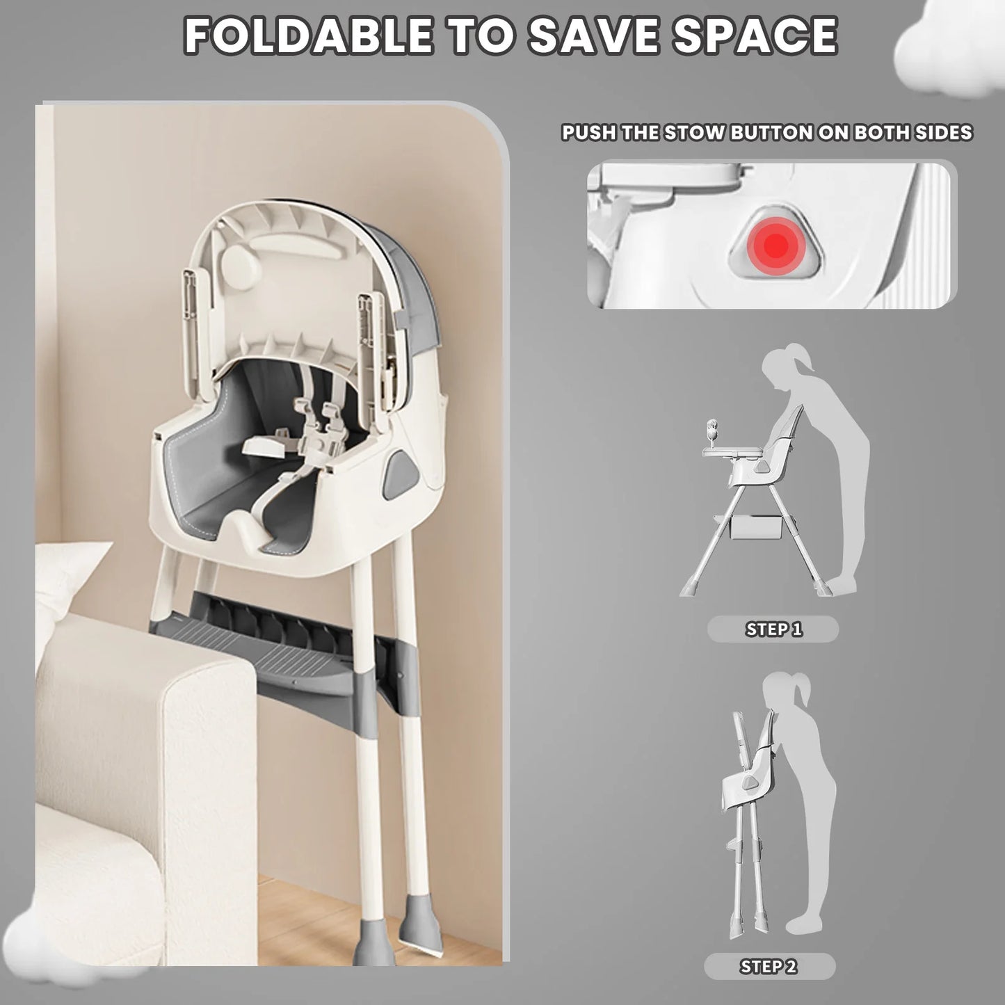 PIORLADO Foldable Baby High Chair E500 Tray Toy Rack