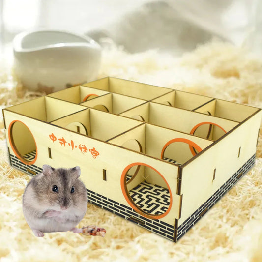 Wooden Hamster and Gerbil Maze Hideout Habitat Small Pet Toy