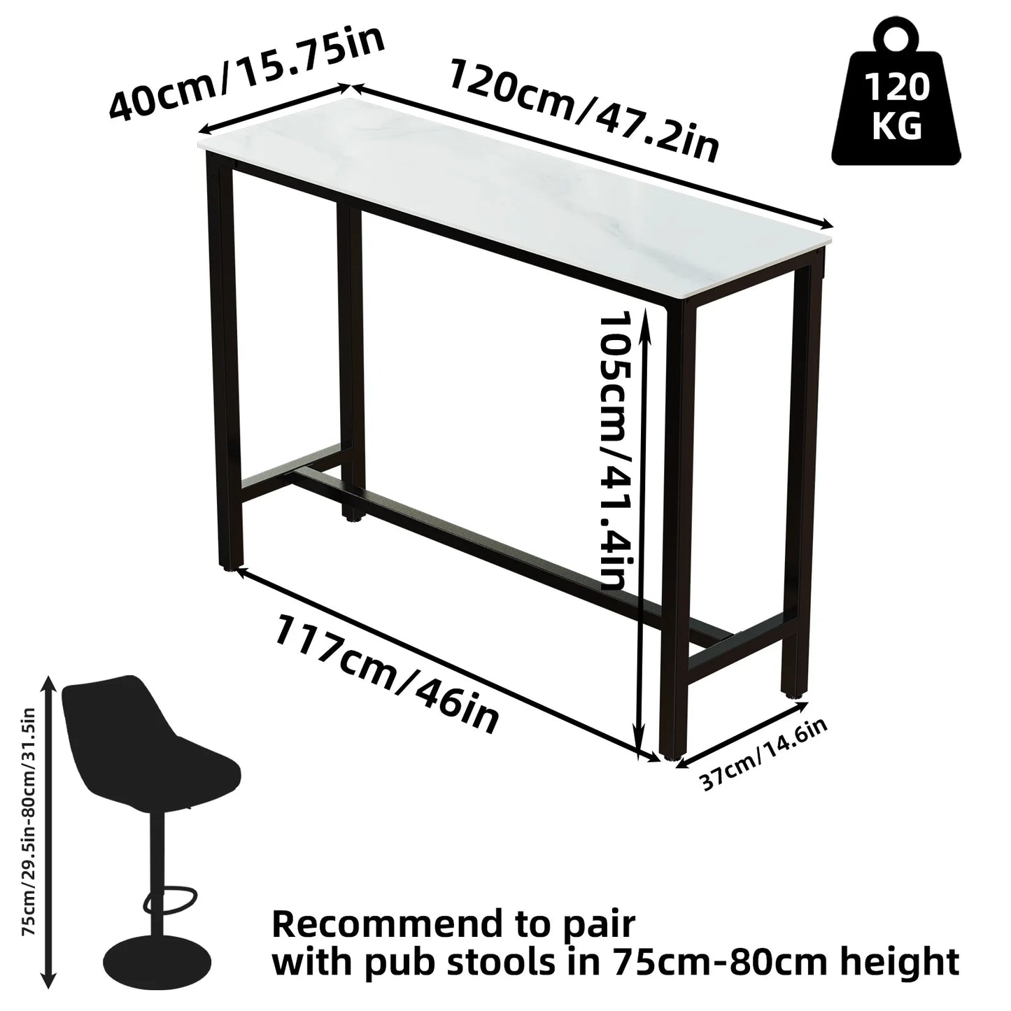 Slate Marble Kitchen Table Bar Table Pub Dining Counter High Table Breakfast Table, 4-6 Person, 120CM Long, Excluding Chairs  ﻿