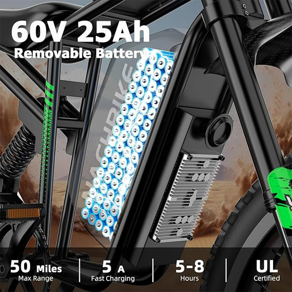 Electric Dirt Bike 6000W 60V 25Ah With Dual Hydraulic Brakes