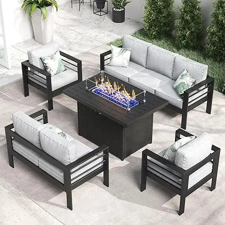 Premium AllWeather Aluminum Outdoor FirePit Table 5 Piece OutdoorPatio ConversationArea