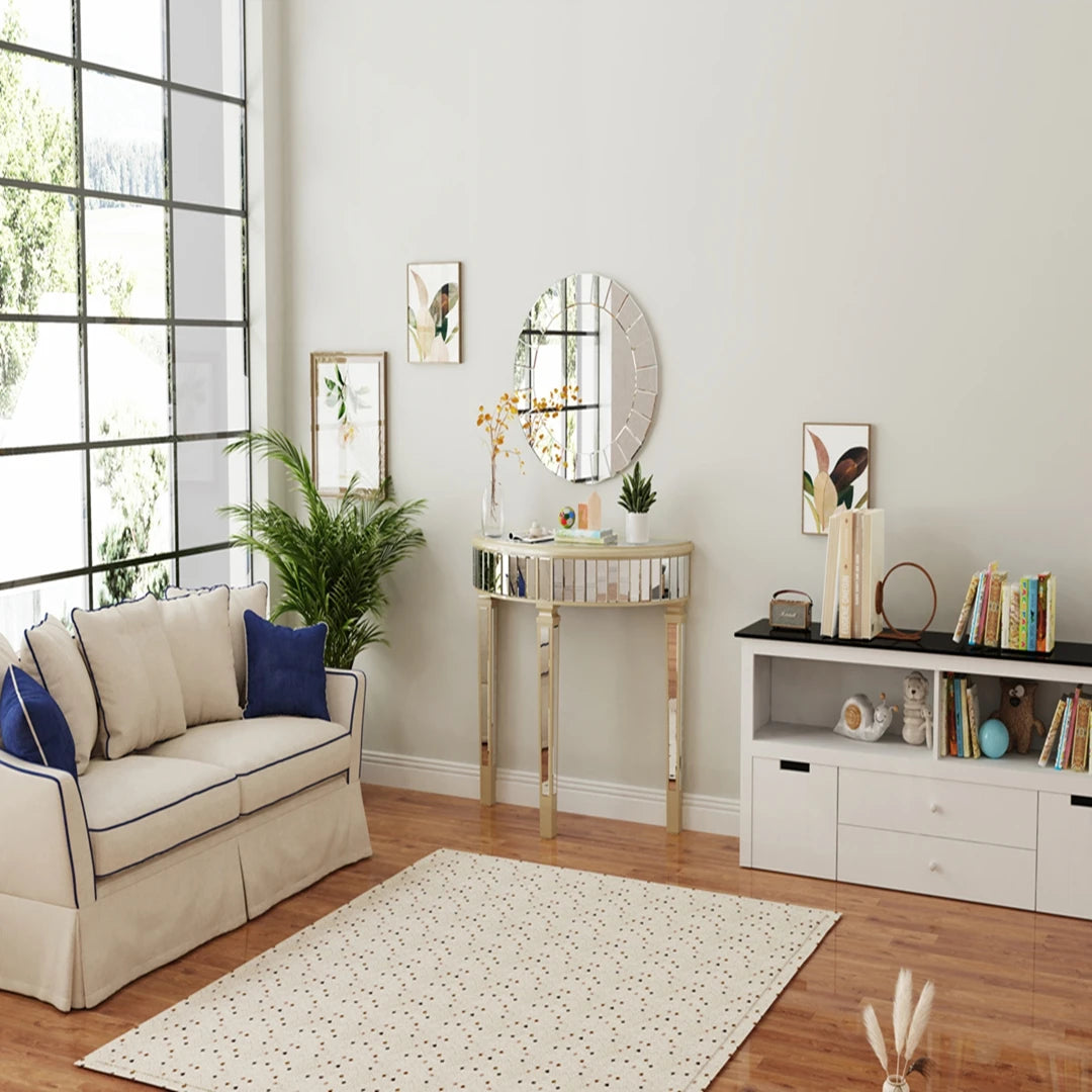 Modern HalfMoon Mirrored Console Table for Living Room and Hallway