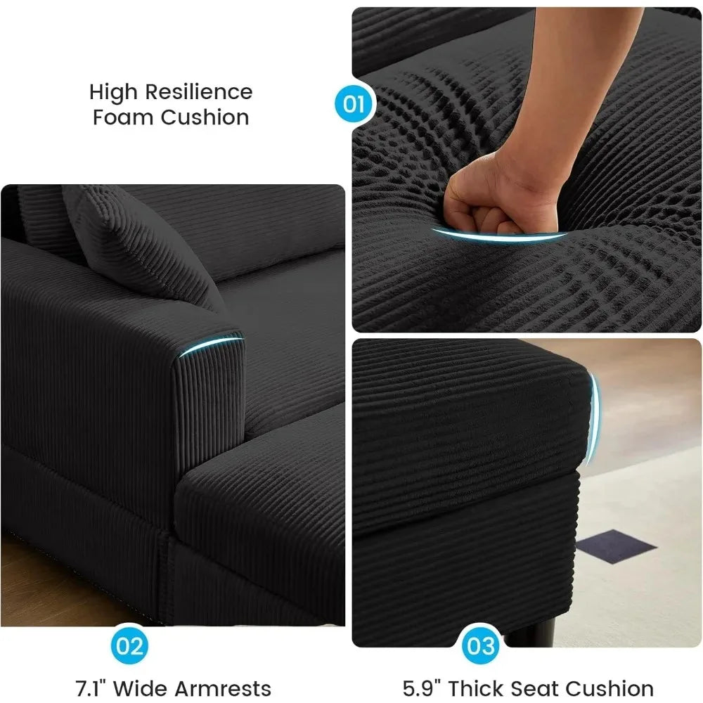 Corduroy Chaise Lounge With Ottoman And Pillows For Deep Seating Comfort Home Furniture