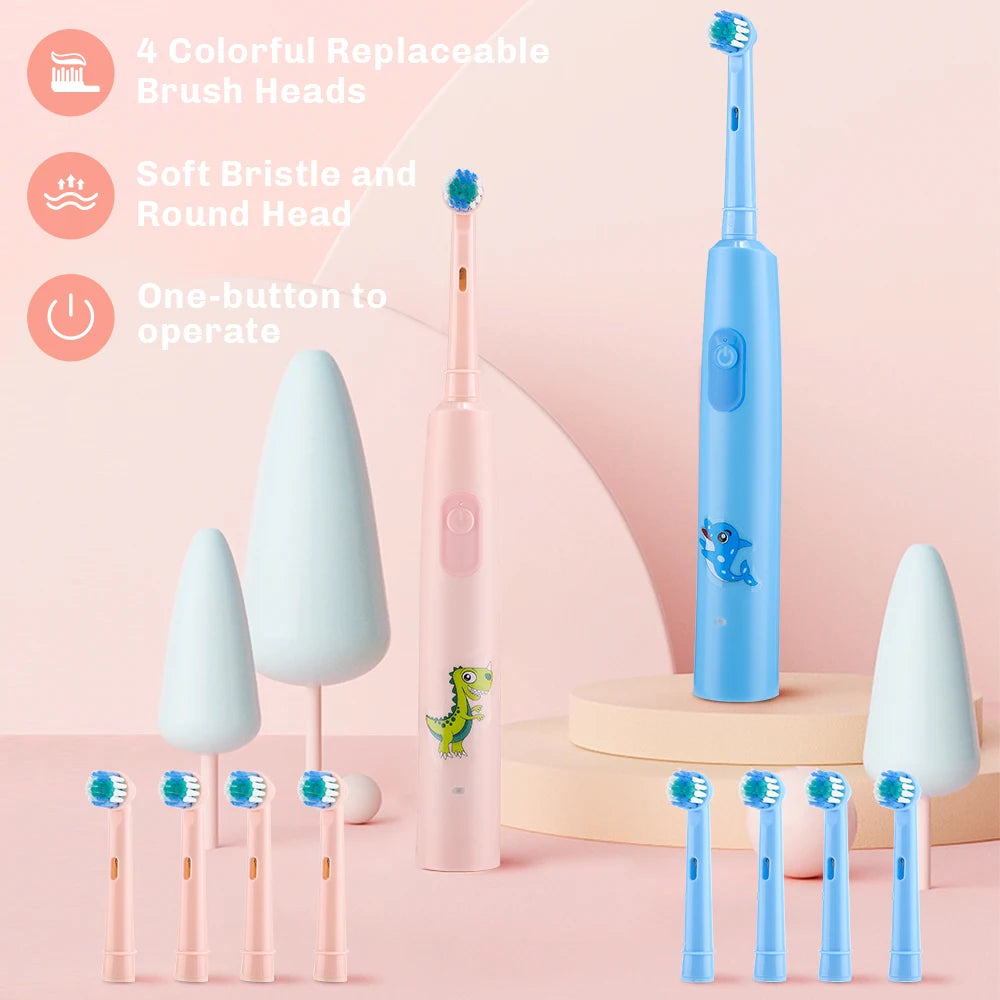 AFDEAL Rechargeable Rotating Kids Electric Toothbrush With 4 Soft Brush Heads Whitening Oral Care