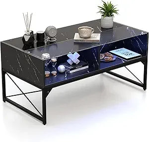 LED Coffee Table With 4 Storage Cubes And Adjustable Lighting