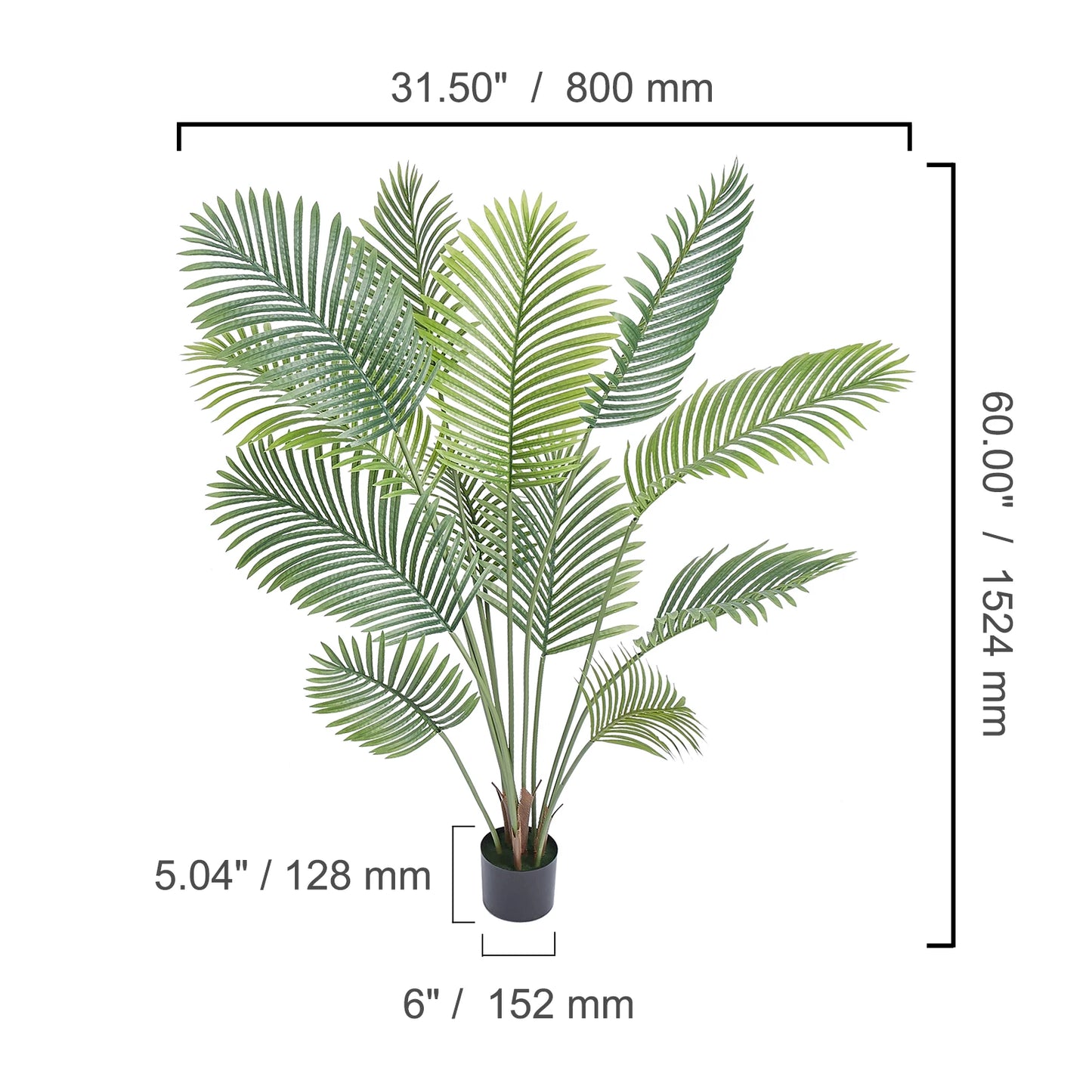 Artificial Palm Tree Faux Plant With Anti Tip Tilt Protection And Low Maintenance PE Material For Home Prop 65 Compliant