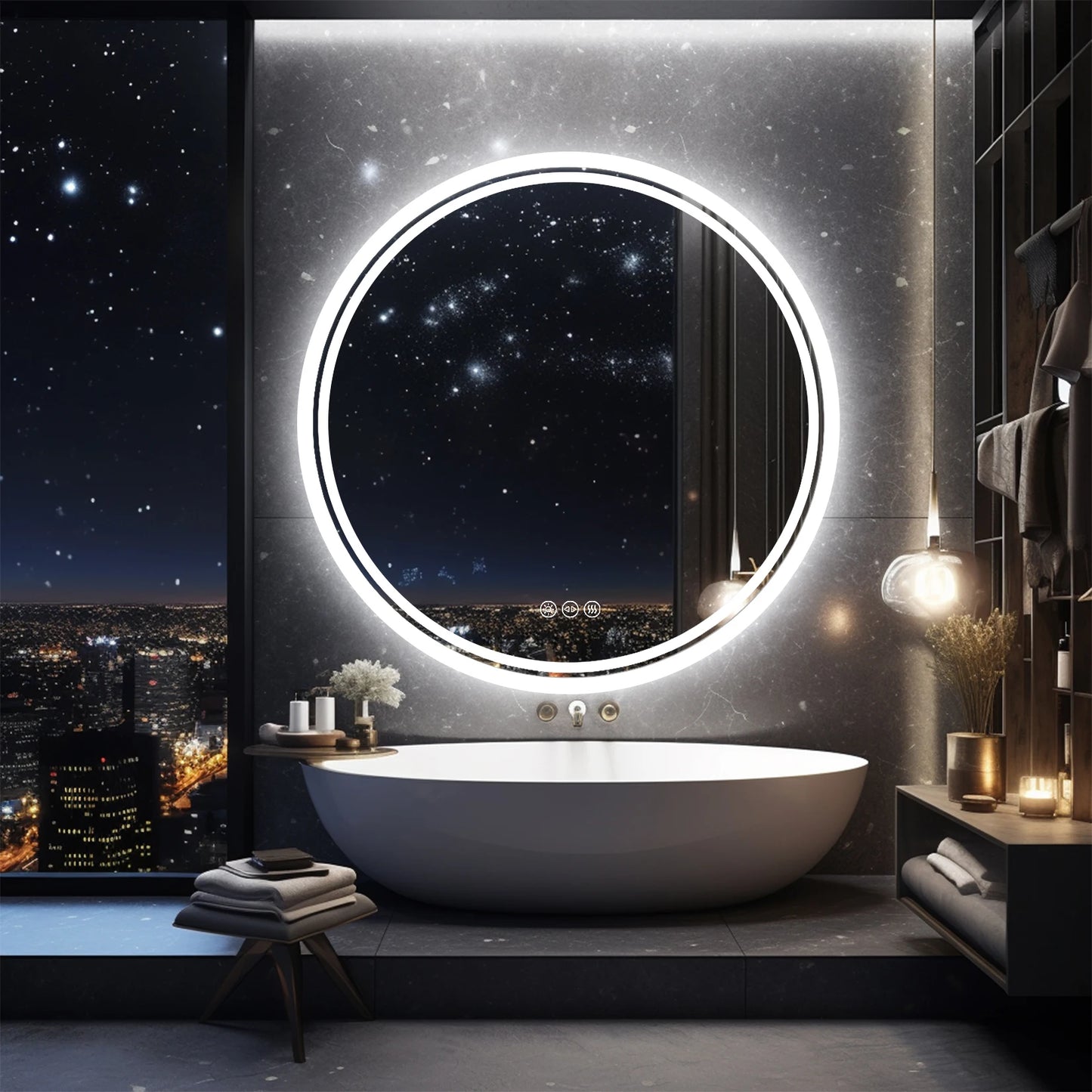 Wisfor LuxuriousPrestige Bathroom LED Circular Backlit Mirror IP65 Dimmable AntiFog
