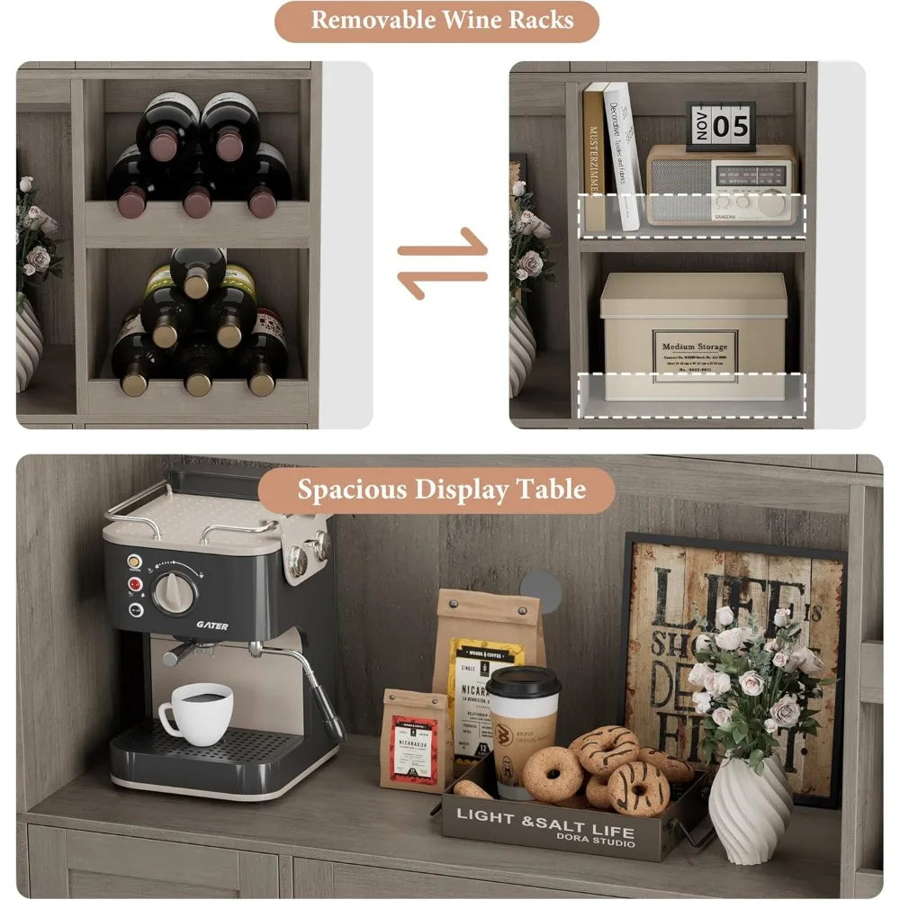 72" Tall Kitchen Pantry Storage Cabinet with Wine Rack, Large Pantry Cabinet with Microwave Stand, Modern Kitchen Hutch for Dini