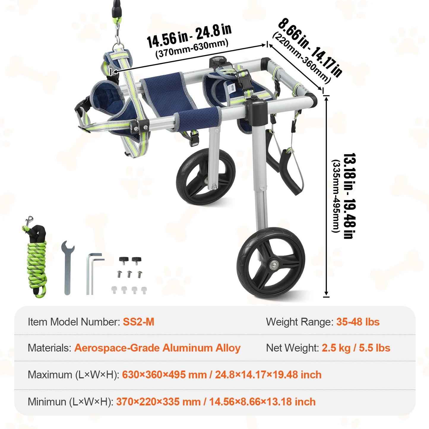 SucceBuy 2 Wheel Dog Wheelchair For Disabled Hind Limbs