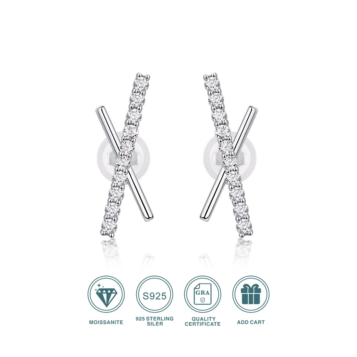Moissanite Cross Bar Stud Earrings 925 Sterling Silver Gold Plated