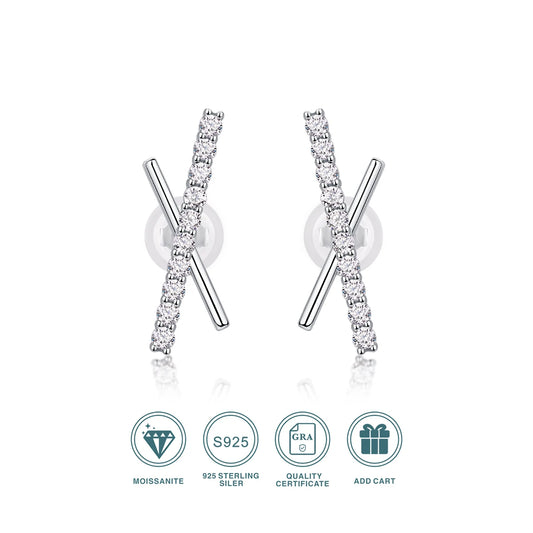 Moissanite Cross Bar Stud Earrings 925 Sterling Silver Gold Plated