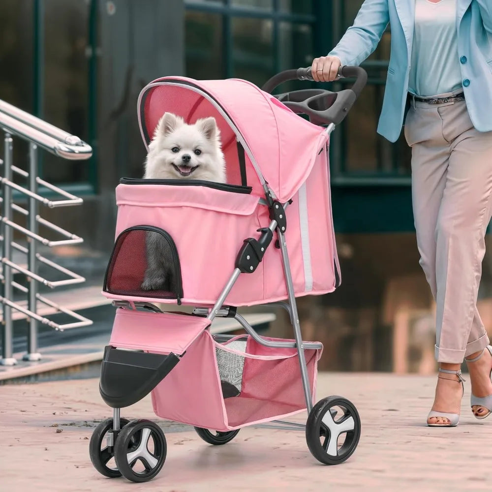 3-Wheel Pet Stroller Foldable Travel Jogger for Dogs and Cats